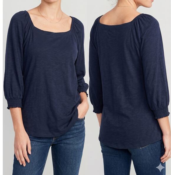 J. Jill Tops - J. Jill Womens Small Navy Blue Square Neck 3/4 Sleeve Top Cotton Tencell Modal